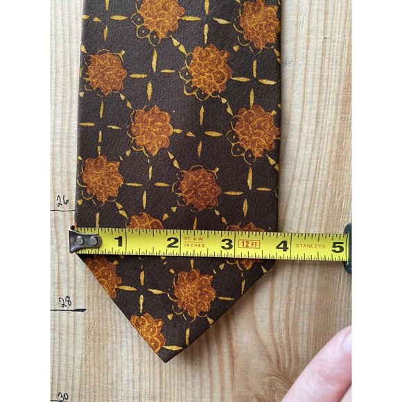 ❤️ 3/$15 HUGO BOSS Brown Orange Geometric Floral Silk Italy Necktie Tie - Picture 4 of 4